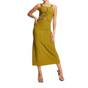 River Island Textured Knot Cut-Out Midi Dress in Green